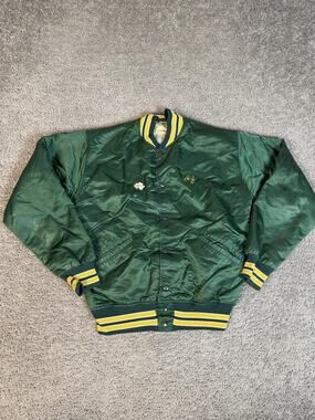 Vintage Felco Bomber Jacket Womens Small Satin Green Yellow varsity 1980s